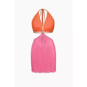 Halter Cut Out Mini Plisse Dress